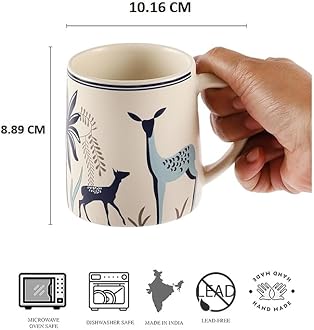 miah decor Ceramic Matte Printed Tea Coffee Mug Set of 6 Drinkware Microwave Safe Stoneware Cups for Home & Restaurant-350 ml-Cream Blue