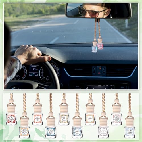 Image of 50 Pack Christian Thank You Car Air Freshener Diffuser Bottle Gift Hanging Empty Essential Oil Glass Bottle Employee Team Appreciation Gift Bulk for Christian Sunday School CNA Week(Cylinder