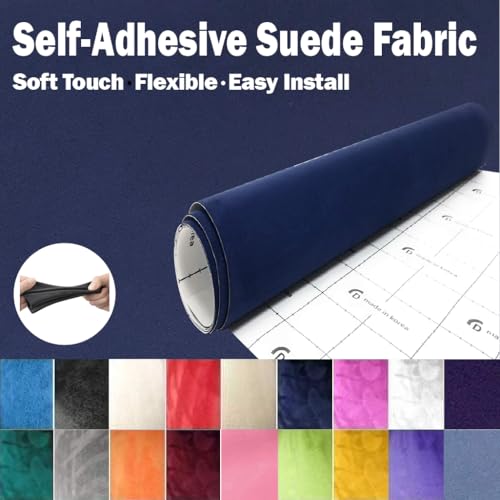 Image of Suede Fabric Wrap - Self Adhesive Film Sticker Silky Decal Sheet for Car Interior Furniture Upholstery DIY Elastic Stretch Peel and Stick (Navy, 17.5 in x 70 inch)
