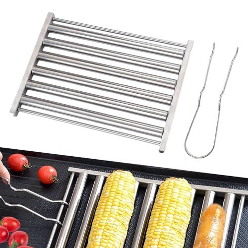 Qianly 3X Hot Dog Roller Cooker 5 Section Evenly Cooked Stainless Steel Hot Dog Griller Roller Rack for Egg Rolls Household