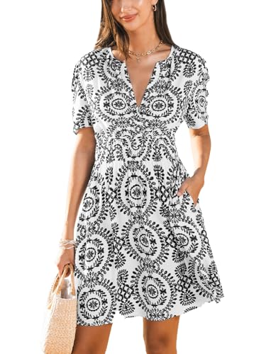 Image of CUPSHE Womens Summer Dresses 2025 V Neck Short Sleeve Flowy A-line Beach Vacation Dress with Pockets