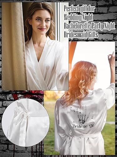 Panitay 6 Pcs Bridesmaids Robes Till Death Do Us Party Bachelorette Bride or Die Bachelorette Party Robes Skull Black White Bride Robe for Bridal Shower Gothic Wedding Decor Dress4