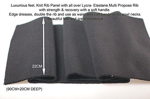 Neotrim Black Lycra Stretch Knit Rib, Luxurious Fine Quality Rib Fabric Panel Cuff Waistband Ribbed Trimming. Waist Band & Neck Band Ribs for Jackets, Bombers, or Trim Dresses. Stretch Resilient Ribs.