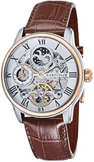 Thomas Earnshaw Mens 44mm Longitude Dual Time Automatic Skeleton Watch with 12 Hour Dual Time, Sun & Moon Display and Decorated Rotor