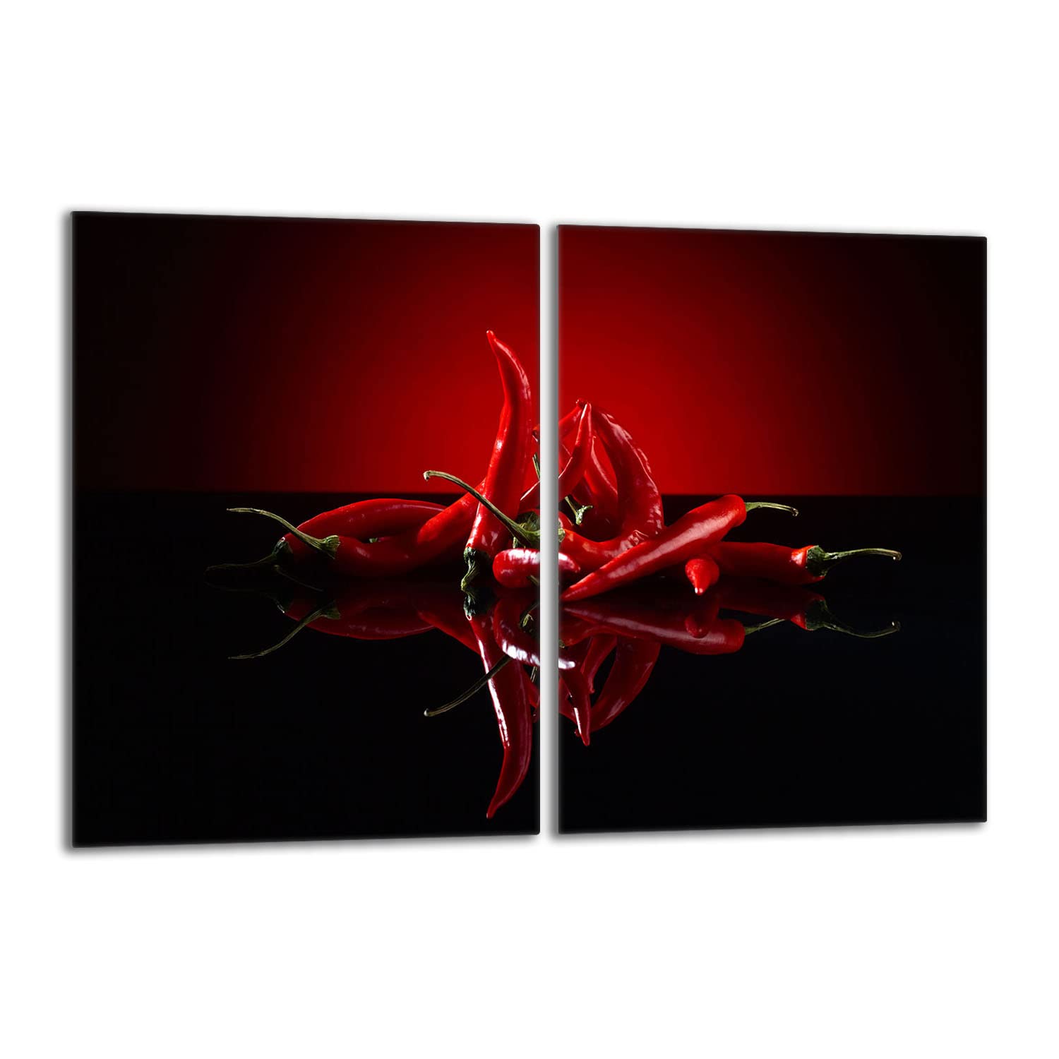 Herdabdeckplatten Set 2x40x52 cm Ceranfeld Abdeckung Glas Spritzschutz Abdeckplatte Glasplatte Herd Ceranfeldabdeckung Deko, Chilli Rot