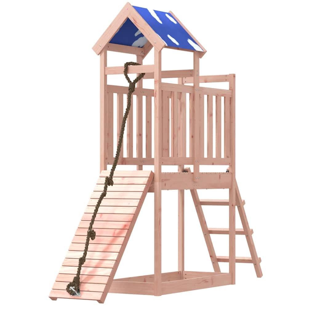Spielturm Massivholz Douglasie mit Kletterrampe, Leiter, Sandkasten und Wolkendach, wetterfestes Holz Klettergerüst für Garten, Kinderspielgerät Outdoor, 90 cm Plattformhöhe