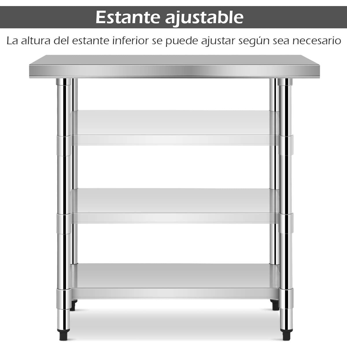 COSTWAY Mesa de Trabajo Acero Inoxidable, 122 x 61 x 90 cm, Mesa de Preparación de Comida de 2 Niveles, Estante Inferior Ajustable, Capacidad de Carga 250 kg, Estante Mesa Acero para Bar, Restaurante