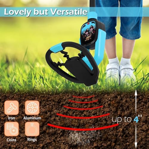 Image of Kids Metal Detector for Boys & Girls 4-10, 1lb-Metal Detector Lightweight for Kids, Adjustable Stem from 23.6 inch to 28.3 inch, 4 inch-Depth, Waterproof Metal Detector with Shovel Rake