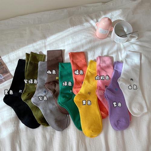 6 pairs - Korean-style girls' spring and summer mid-tube socks, outerwear sports R letter socks2