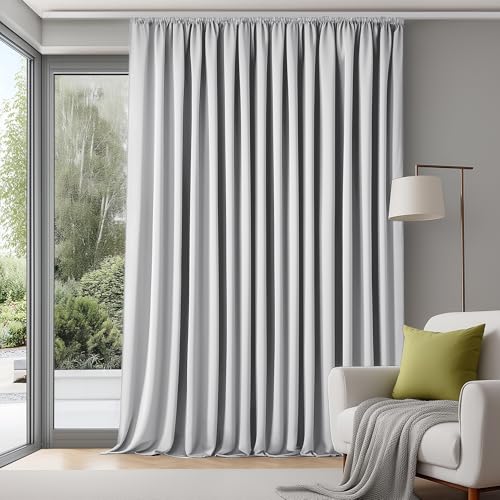 Deconovo Extra Breite Gardine Wohnzimmer Kurz Vorhang mit Kräuselband Blickdicht Vorhänge für Schiene Verdunkelung Kälteschutz Raumteiler Thermogardine, 175x280 cm(HöhexBreite), Silber Grau, 1 Stück