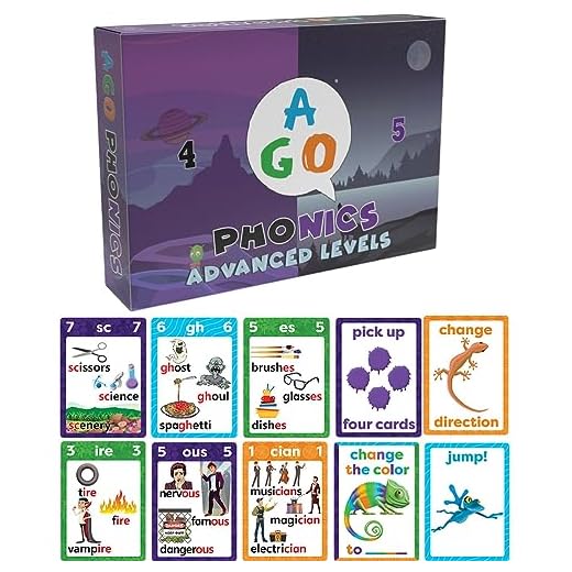 AGO Phonics Juego de cartas - Set (Niveles 4 y 5). Perfecto para Aprender Fonética y Lectura divertida. Descubre Digramas, Diptongos, Familias de Palabras & Más!