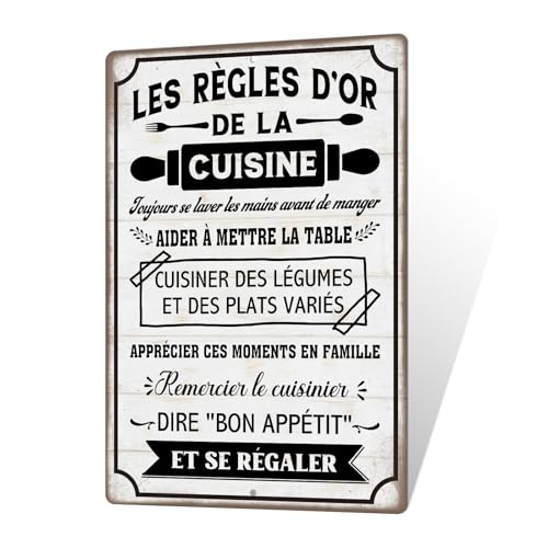 Putuo Decor Plaque Métallique Règles d’Or de la Cuisine, Panneau Déco Vintage en Aluminium, Idéal pour Cuisine et Salle à Manger, 30x20 cm