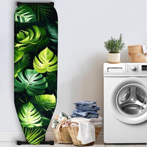 Image of Nuxovilar Green Monstera Leaves Ironing Board Cover 15x54 Polyester | Iron Pad Scorch Guard laundry helper protective board shield home laundry room craft studio (Monstera)