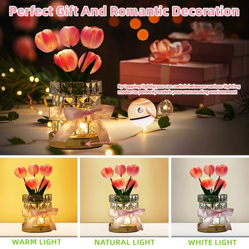 Image of Flower Lamp Cordless LED Touch Tulip Night Light Decor Gifts for Women