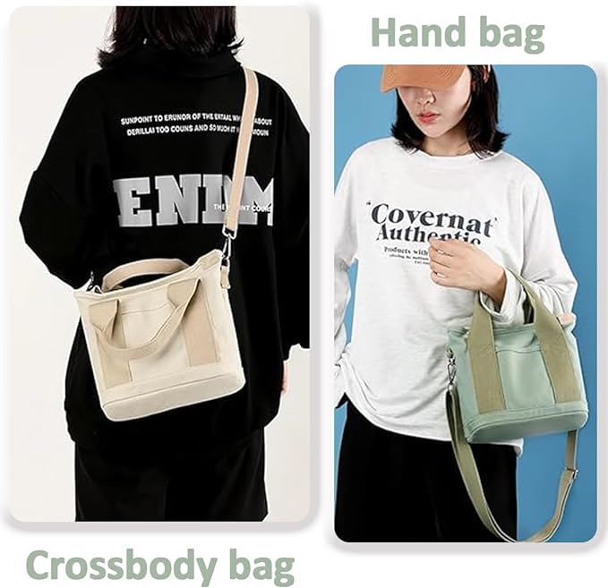 Image of Small Tote Bag with Zipper, 2024 Canvas Multi-Pocket Crossbody Bag Shoulder Bag Satchel Hobo Bag Messenger Bag
