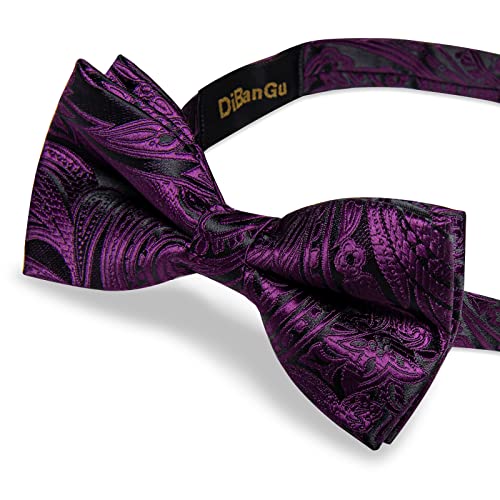 Image of DiBanGu Pre-Tied Bow Ties for Men Silk Adjustable Tuxedo Bowties Pocket Square Cufflinks Set with Lapel Pin Jacquard Woven