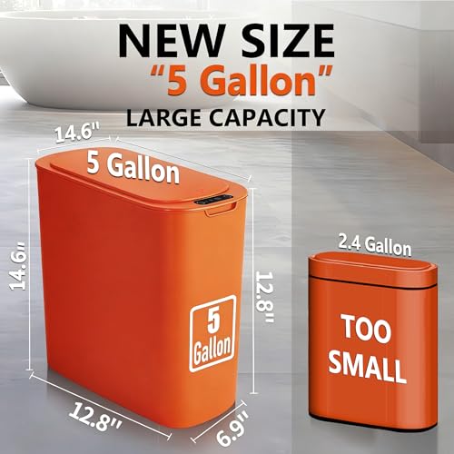 Image of TIPGO 5 Gallon Motion Senor Bathroom Trash Can with Lid, Automatic Garbage Can Touchless, Smart Plastic Waste Basket for Narrow Spaces, Bathroom, Office, Bedroom, Living Room (Orange)