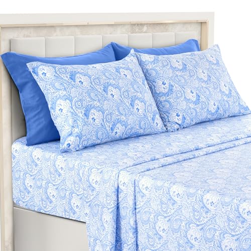 Juego de sábanas de microfibra ultrasuave sin arrugas, tamaño Queen, bonito estampado floral, sábana bajera ajustable de 16 pulgadas de profundidad, sábana encimera y 4 fundas de almohada