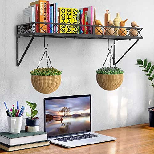 Image of Craft Expertise Wall-Mounted Pot & Pan Rack - Heavy-Duty 25 inch x 10 inch x 5 inch Metal Cookware Organizer with 10 Hooks | Space-Saving Hanging Shelf for Saucepans & Utensils - Black