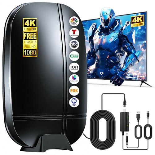 Image of 2026 Upgraded TV Antenna Indoor Outdoor,Digital Antenna for Smart TV Indoor,4K 1080P Free Local Channels, 3600+ Miles Range Digital HD TV Antenna,Built-in Base Included, Weatherproof Antenna
