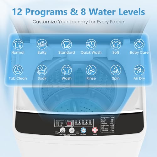 Image of Auertech Washing Machine, 3.0 cu.ft Fully Automatic Washer with Drain Pump, 12 Programs, 8 Water Levels, Large Washer Dryer Combo for Home Washing Room