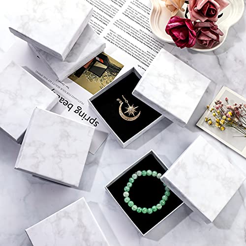 Pajean 12 Pieces Marble White Cardboard Paper Jewelry Boxes Square Marble Texture Pattern Cases For Necklaces Bracelets Earrings #TOP4