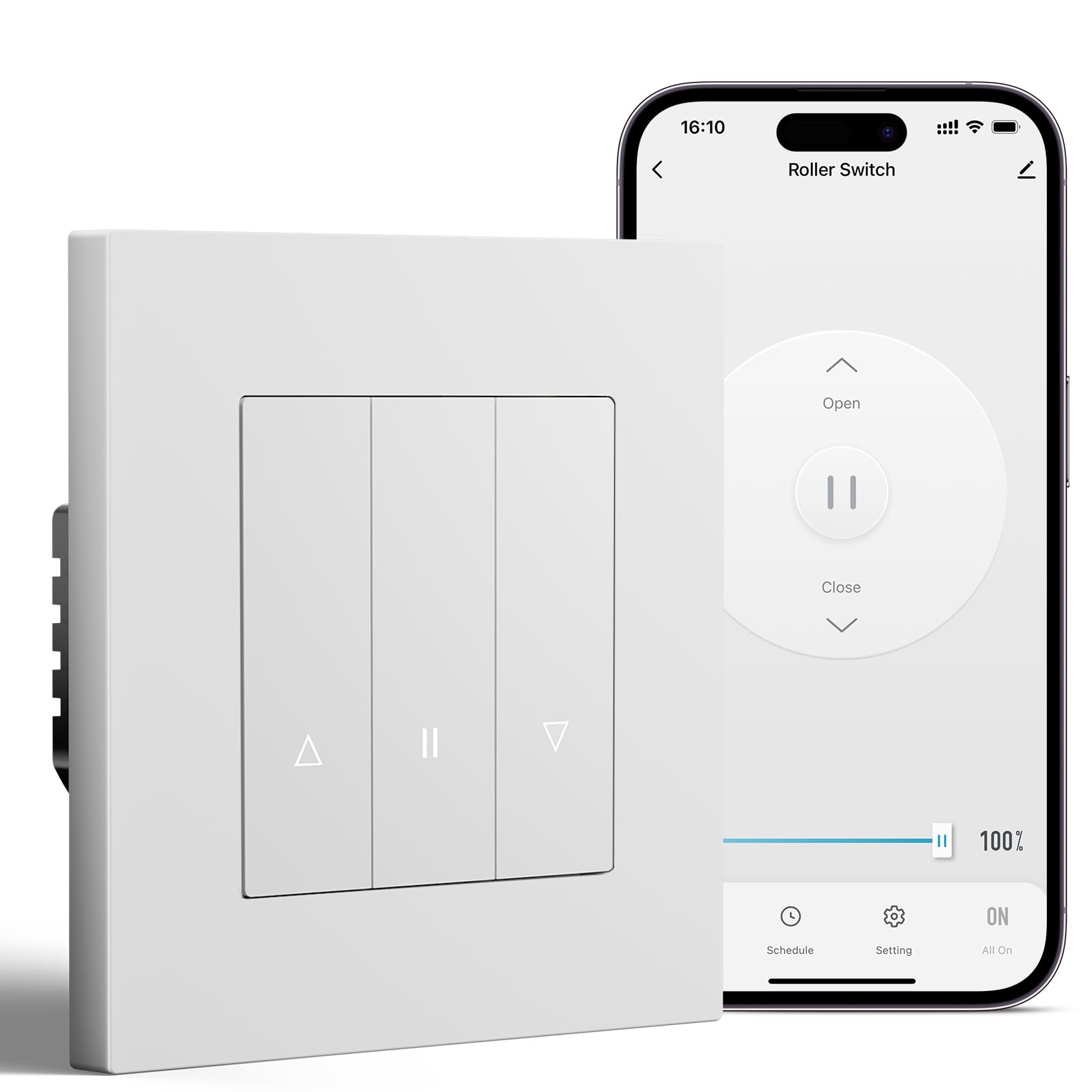 BSEED Smart Zigbee Interruptor para Persianas Compatible con Alexa/Google Home/Tuya,Smart Interruptor Empotrado Marco de PC con Temporizador(Requiere Cable Neutro y Gateway Hub),Blanco