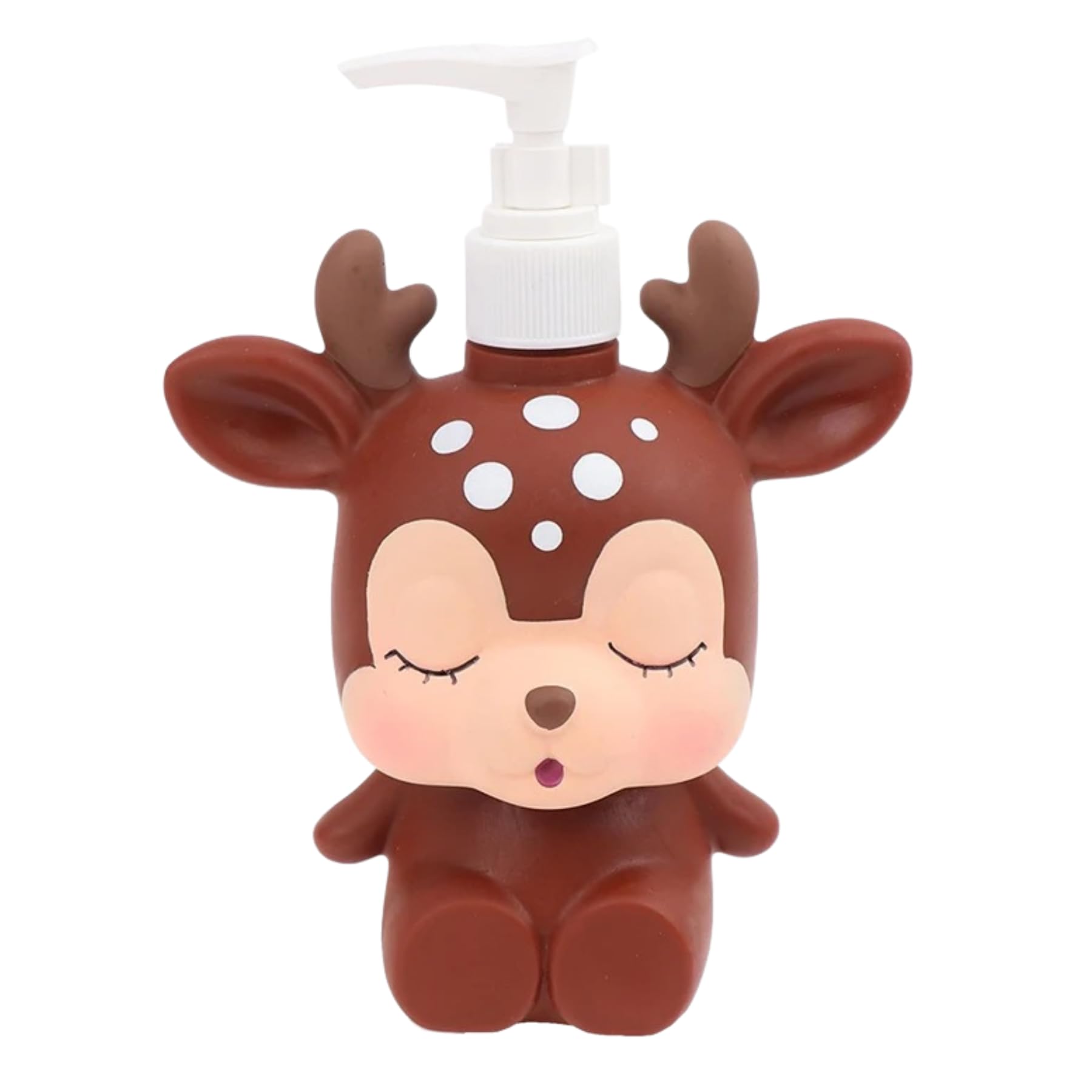 Dispensador jabon Infantil para niños, Dosificador de jabon de 300ml, Botella jabón con Forma de renito marrón jabón líquido, champú, lociones idel para Usar en el baño o Cocina