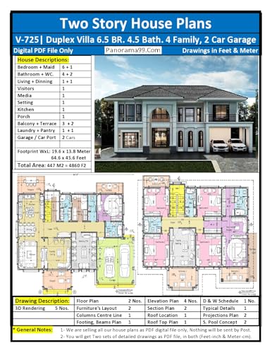 V-2725| Two Story Modern House Plans – 6 BR Home