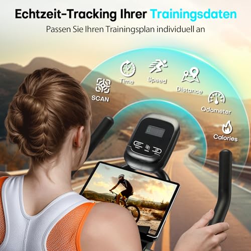 Heimtrainer Fahrrad, Riksion Hometrainer mit Flüsterleisem Magnetwiderstand, Spinning Bike Indoor bis 160 kg belastbar, Robuster Rahmen, Verstellbarer Widerstand und Transportrollen Grün/Blau – Bild 5