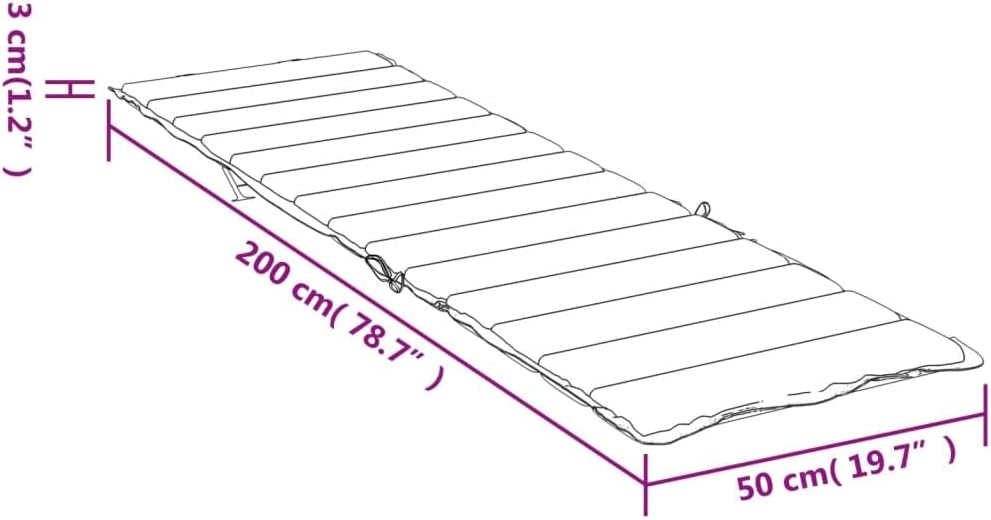 vidaXL Sun Lounger Cushion - Outdoor/Indoor Use - Soft Foam Fiber Filling - Water, Dirt and Wrinkle- Oxford Fabric - Blue 78.7x19.7x1.2 inches