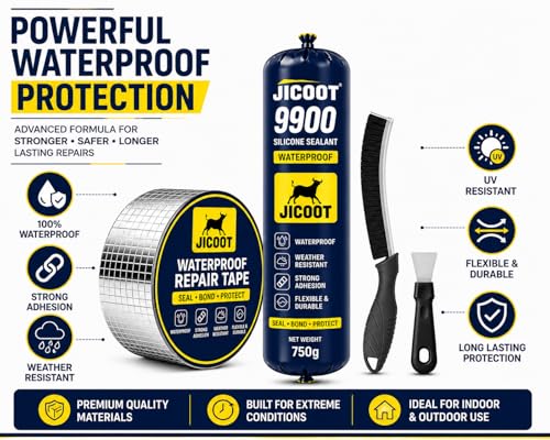 Image of 9900 Waterproof Silicone Sealant & Aluminum Repair Tape Kit, Heavy-Duty Universal Adhesive for Roof, Pipe, Gutter, RV & Outdoor Leak Repair, Strong Weather-Resistant Bond, 750g