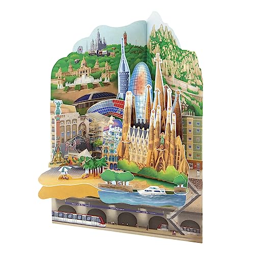 SANTORO- Carte Swing, pop-up 3D Carte de voeux - Barcelone - Cadeau pour elle, lui, anniversaire, merci, vacances, destination | Panorama de Barcelone avec la...