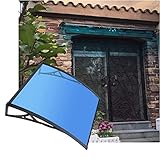 Vordach Haustür Überdachung Gewölbt Türvordach Dachterrasse Pultvordach Regen-Schnee-Schutz Schwarz Aluminiumhalterung Zum Draußen Balkon Polycarbonat Platte Blau