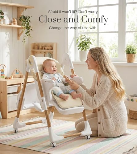 Image of Mallify Convertible High Chairs for Babies and Toddlers, Height Adjustable Baby High Chair, High Chair with Removable Tray, Adjustable Backrest, Portable Baby Dinning Chair with Lockable Wheels
