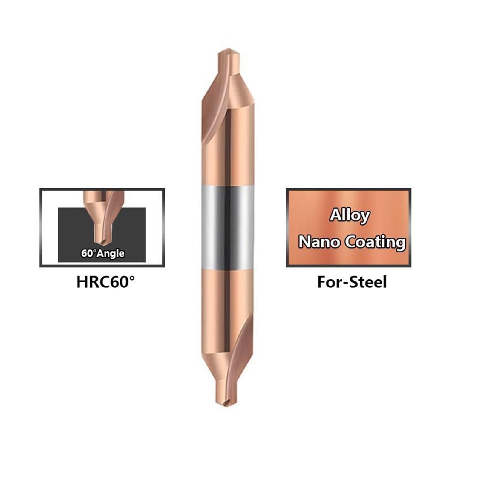 Wiertła kątowe z podwójną głowicą ze stali węglowej, kąt 60 stopni, narzędzia CNC do wiercenia centralnego stali / aluminium 0,4 mm-5,0 mm (HRC60-ST,4,0x5.0x60Ax8Dx100L)