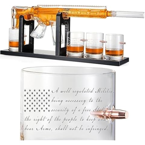 Gifts for Men Dad, The Wine Savant AR15 2nd Amendment 1000 ML Whiskey Decanter Set with 4 Glasses, Unique Birthday Gift Ideas for Him Husband Grandpa Cool Military Tequila Liquor Dispenser Home Bar Cover