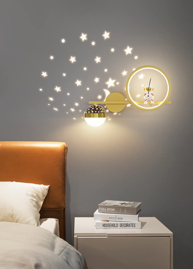 KZT Aplique Pared LED Infantil Moderna Regulable Lámpara de Pared Interior Astronauta Espacial Creativo Luz de Pared Interior para habitación de bebé Dormitorio cabecera Salón Regalos para Niños