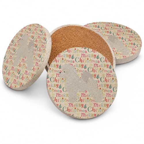 Caroline's Treasures Bichon Frise Merry Christmas Large Sandstone Coasters Pack of 4 Absorbent Round Coasters Decor Gifts for Men or Women, 4 in, Multicolor