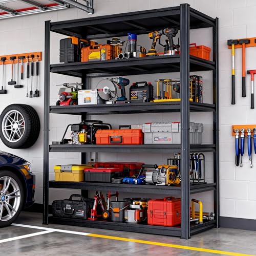 Image of Metal Garage Shelving Unit, Heavy Duty 6-Tier Adjustable Storage Rack, Steel Shelving,2000 lbs Capacity, Industrial Shelves for Heavy Tools and Equipment (6-Tier 77.4 inch H x 39.4 inch W x 17.7 inch D)