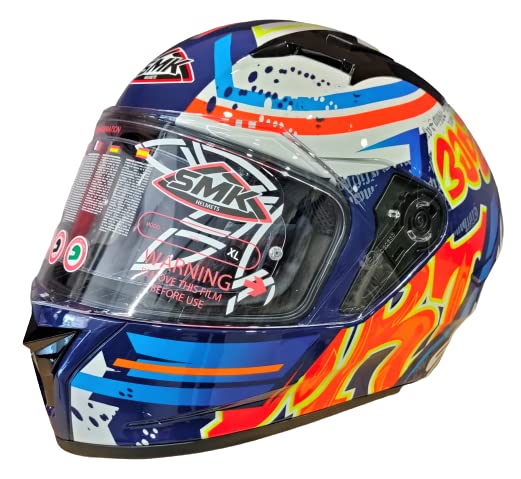 Image of SMK Helmets - Stellar - Graffiti - Blue Red Orange - Pinlock Anti Fog Lens Fitted Single Clear Visor Full Face Helmet - GL537 (Medium - 570 MM)