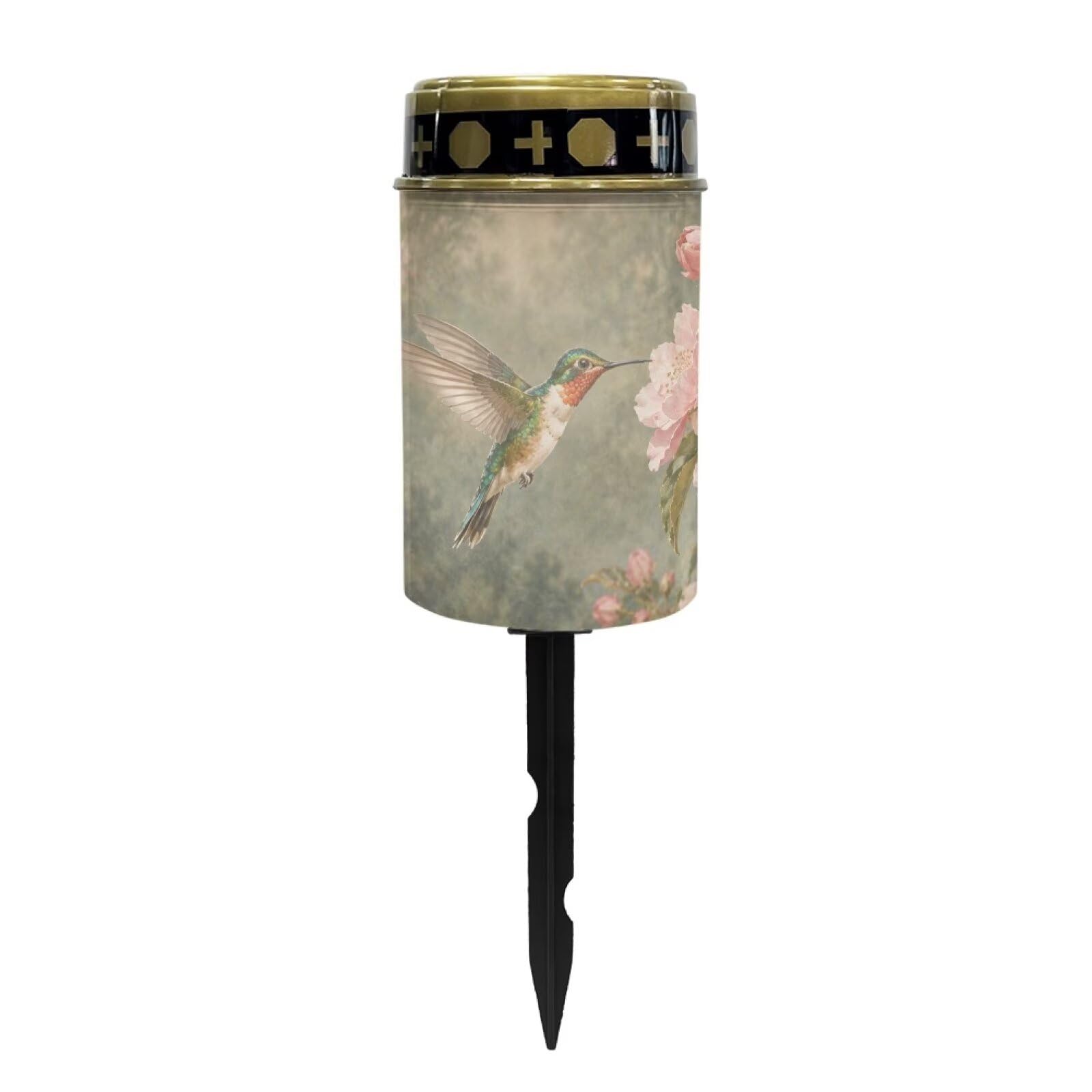 Poceacles Solar Lights Outdoor Solar Powered Cemetery Stake Lights Grave Lamp Landscape Lighting Waterproof Grave Flameless Candles, Vintage Floral Hummingbird Green
