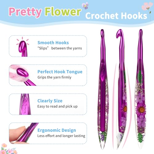 Image of Coopay Crochet Hooks, 10mm Crochet Hook Ergonomic, See-Through Resin Handle with Flowers Inside, Pretty & Pleasant, Ideal for Crocheting Blankets, Dolls, Shawls, Hats, Scarves (N-10.0mm)