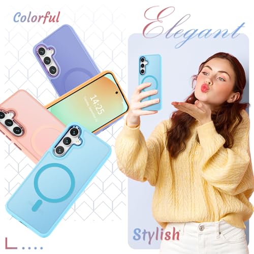 Image of for Samsung Galaxy S24 FE Case, Matte Magnetic Phone Case with 1 Screen Protector, Support for Magsafe, Translucent Frosted Slim Shockproof Protective Cover for Samsung Galaxy S24 FE, Light Blue