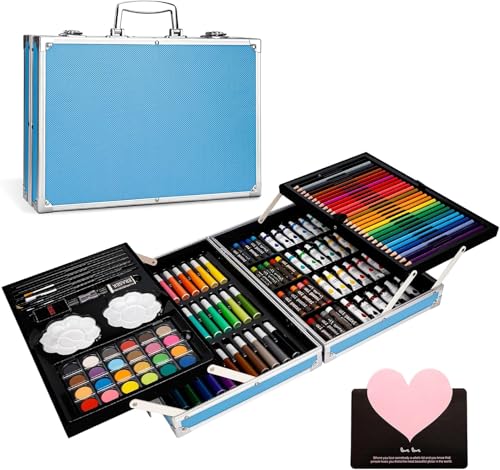 TEGOVE Malette Dessin,145 PCS Set de Dessin Enfant, Kit Dessin Enfant Adultes,Mallette de Coloriage,Comprend des crayons de couleur,adaptés aussi bien aux...