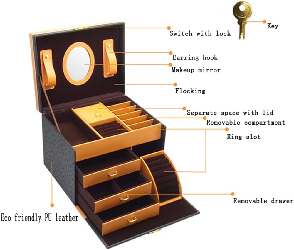 Travel Display Jewelry Organizer Box Multi Function Large Capacity Women Jewellery and Makeup Storage Case(D)