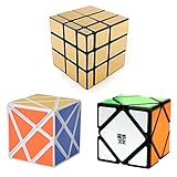Speed Cube Pack Gold Mirror Cube YJ Fluctuation Angle Puzzle Cube Moyu Skewb Cube Bundle Set of 3