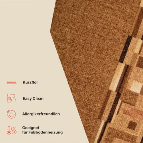 TAPISO Anti Rutsch Teppich Läufer rutschfest Brücke Meterware Modern Hellbraun Braun Vierecke Figuren Design Flur Küche Wohnzimmer 100 x… – Ansicht 5