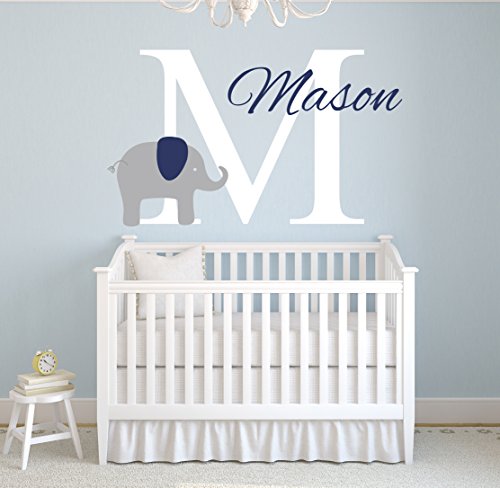 Pinkie Penguin Custom Name Elephant Wall Decal Baby Boy Nursery Decor Vinyl Art (34" W x 22" H)