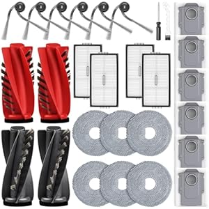 28 stuks accessoireset voor Roborock Saros 10R/Qrevo CurvX/Qrevo Curv 2 Pro robotstofzuiger met 2 paar hoofdborstels, 6 dweildoeken, 4 filters, 6 stofzakken, 6 zijborstels, 1 reinigingsborstel, 1